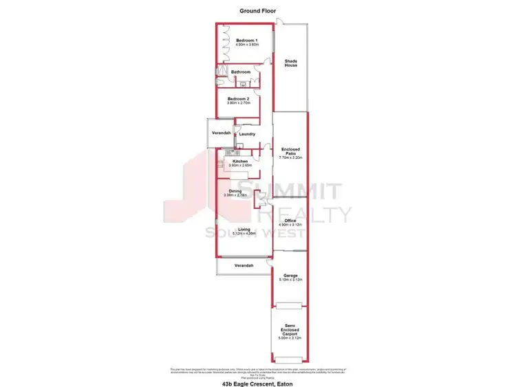 Floorplan of Homely semi-detached listing, 43B Eagle Crescent, Eaton WA 6232