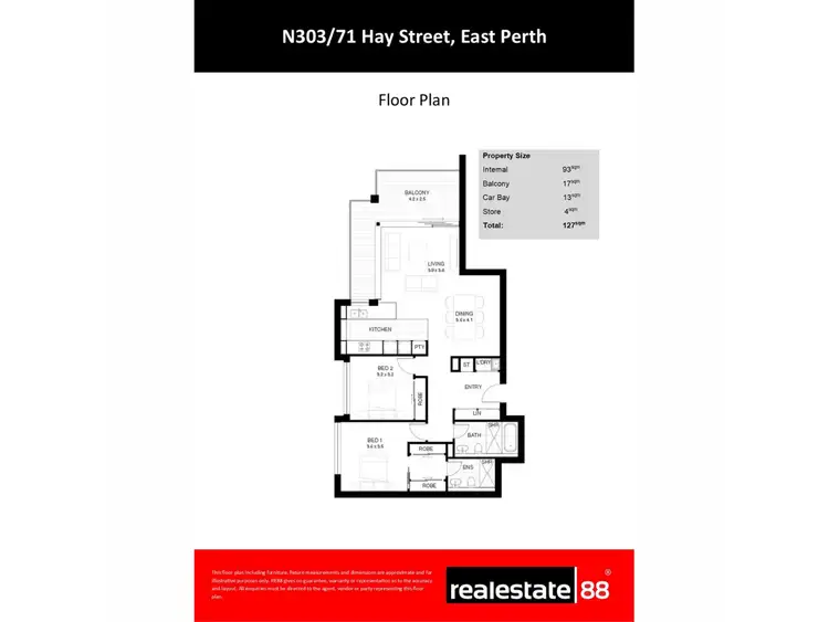 Floorplan of Homely apartment listing, N303/71 Hay Street, East Perth WA 6004