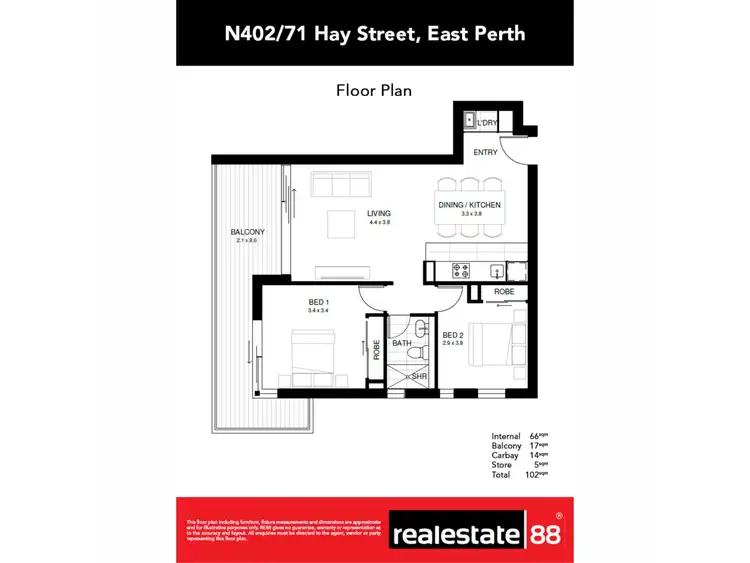 Floorplan of Homely apartment listing, 402/71 Hay Street, East Perth WA 6004