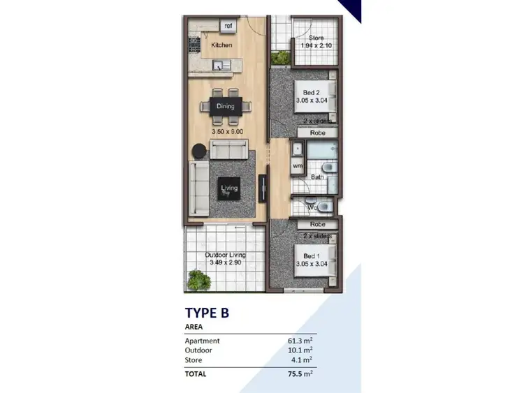 Floorplan of Homely apartment listing, 303/348 Railway Parade, Beckenham WA 6107