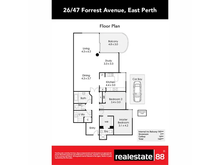 Floorplan of Homely apartment listing, 26/47 Forrest Avenue, East Perth WA 6004