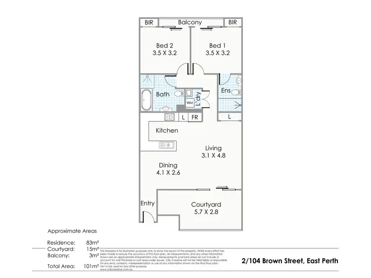 Floorplan of Homely apartment listing, 2/104 Brown Street, East Perth WA 6004