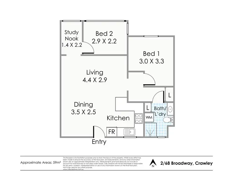 Floorplan of Homely apartment listing, 2/68 Broadway, Crawley WA 6009
