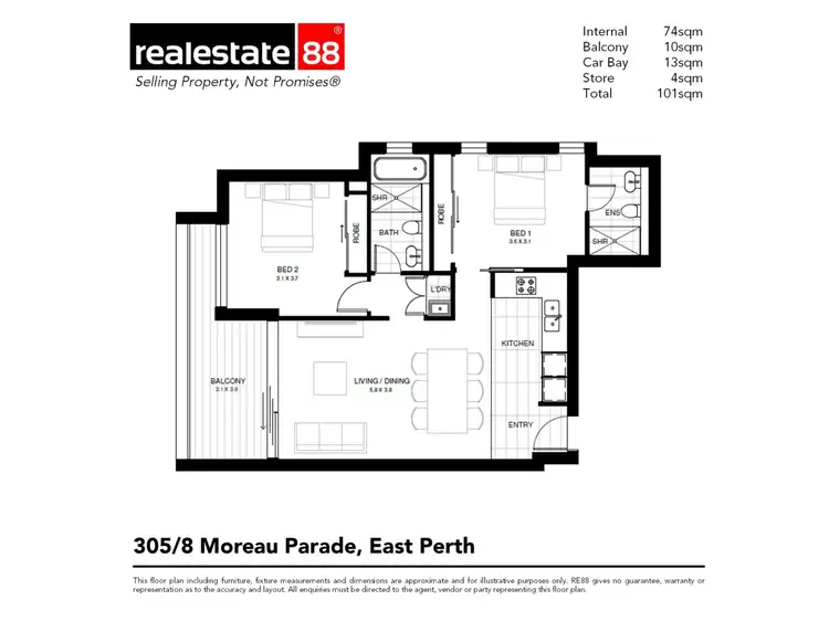 Floorplan of Homely apartment listing, 305/8 Moreau Parade, East Perth WA 6004