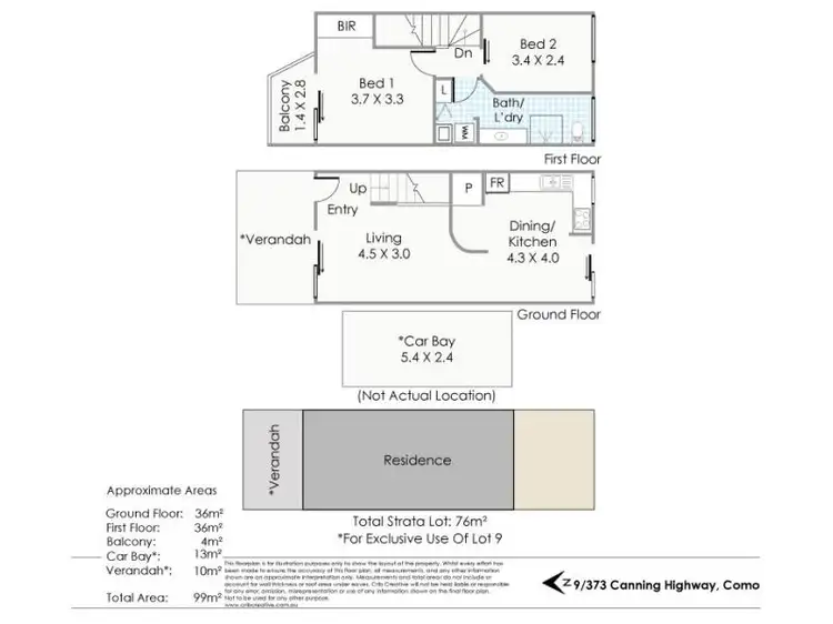 Floorplan of Homely townhouse listing, 9/373 Canning Highway, Como WA 6152