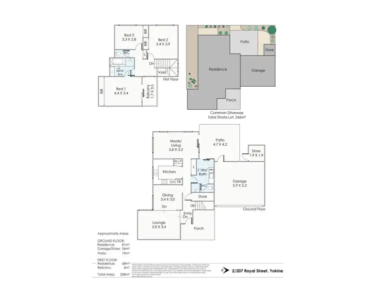 Floorplan of Homely townhouse listing, 2/207 Royal Street, Yokine WA 6060