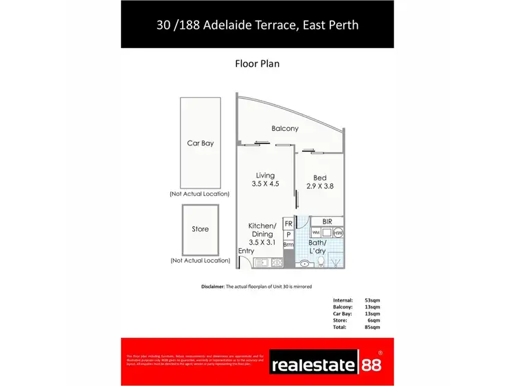 Floorplan of Homely apartment listing, 30/188 Adelaide Terrace, East Perth WA 6004