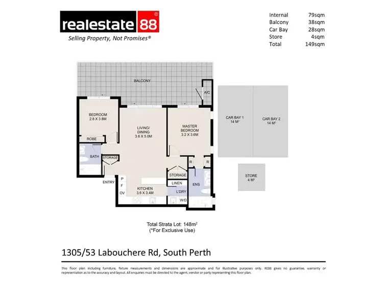 Floorplan of Homely apartment listing, 1305/53 Labouchere Road, South Perth WA 6151