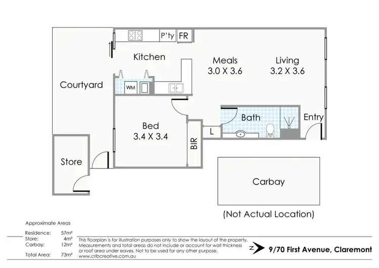 Floorplan of Homely apartment listing, 9/70 First Avenue, Claremont WA 6010