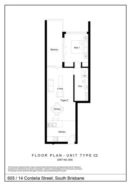 Floorplan of Homely apartment listing, 605/14 Cordelia Street, South Brisbane QLD 4101