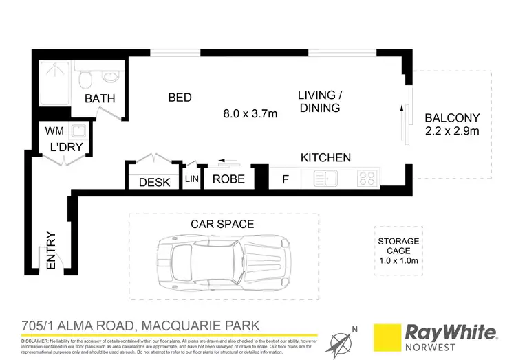 Floorplan of Homely studio listing, 705/1 Alma Road, Macquarie Park NSW 2113