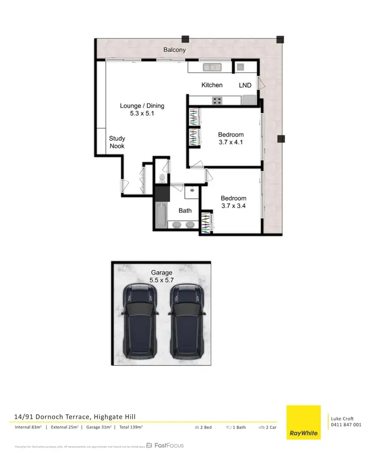 Floorplan of Homely apartment listing, 14/91 Dornoch Terrace, Highgate Hill QLD 4101