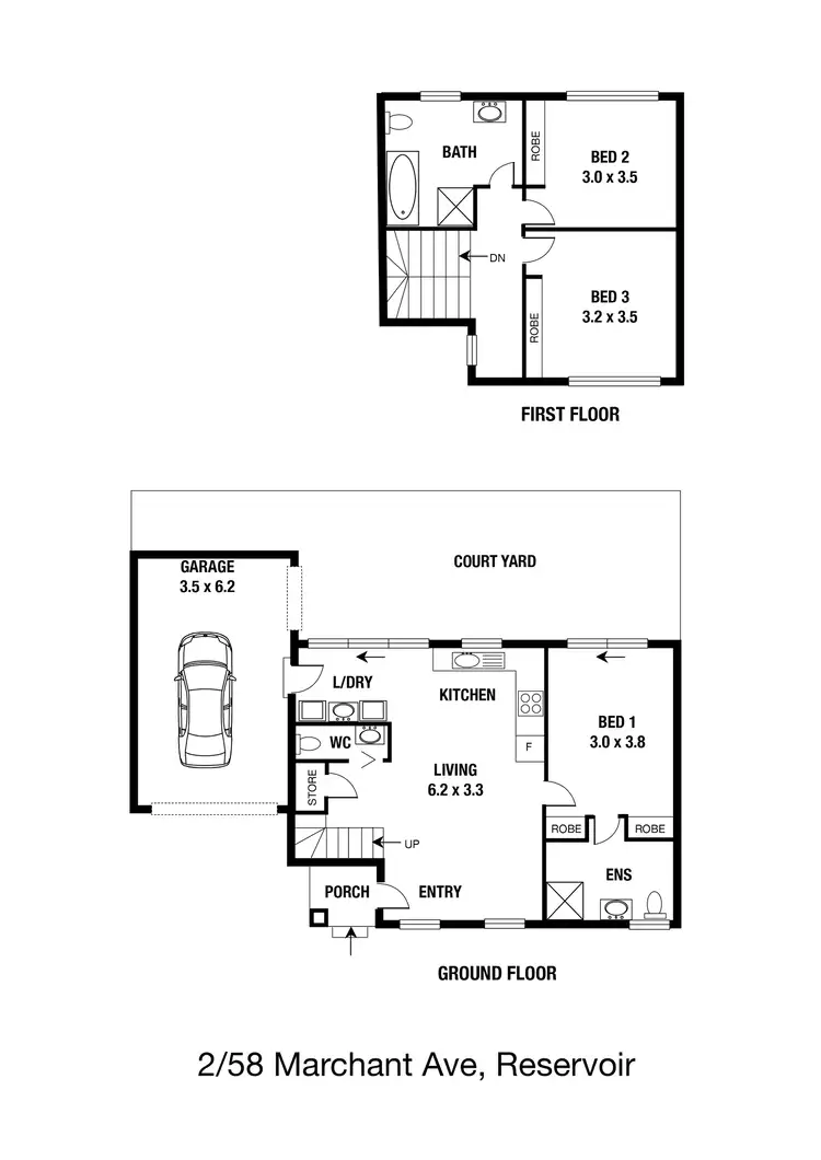 Floorplan of Homely townhouse listing, 2/58 Marchant Avenue, Reservoir VIC 3073