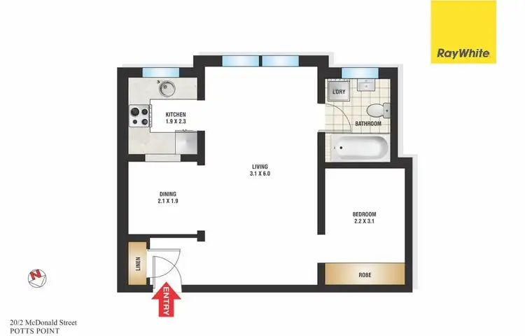 Floorplan of Homely studio listing, 20/2 McDonald Street, Potts Point NSW 2011
