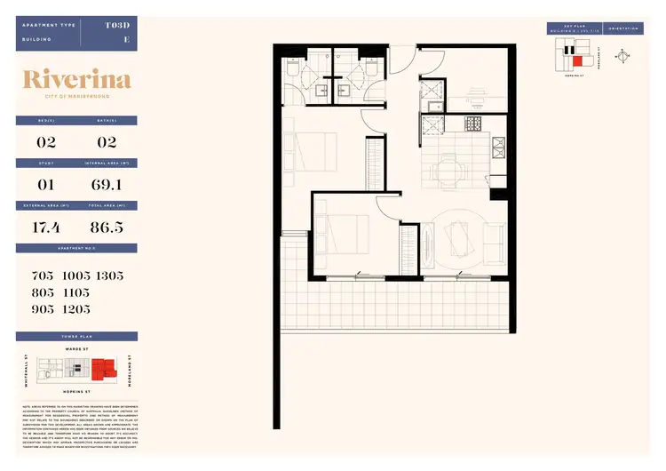 Floorplan of Homely apartment listing, 1305E/6 Tannery Walk, Footscray VIC 3011