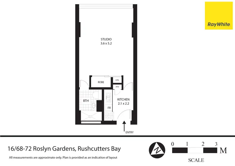 Floorplan of Homely studio listing, 16/68 Roslyn Gardens, Rushcutters Bay NSW 2011