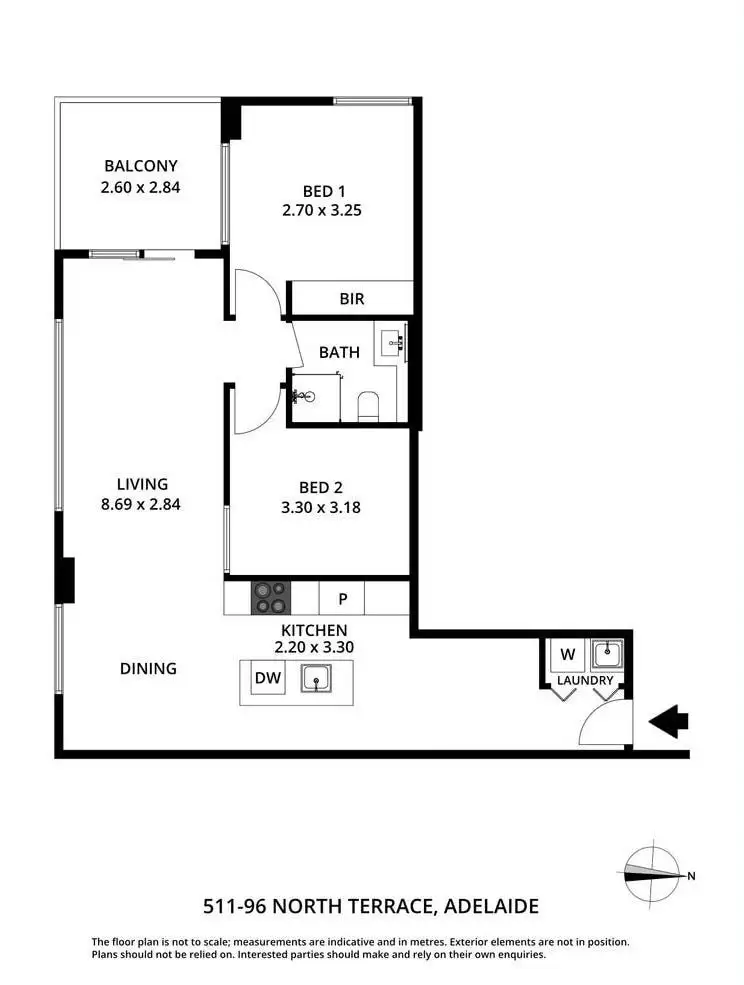 Floorplan of Homely unit listing, 511/96 North Terrace, Adelaide SA 5000