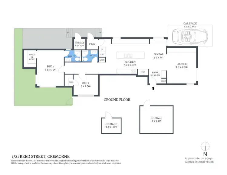 Floorplan of Homely semi-detached listing, 1/21 Reed Street, Cremorne NSW 2090