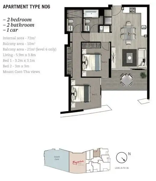 Floorplan of Homely apartment listing, 1306/35 Tribune Street, South Brisbane QLD 4101