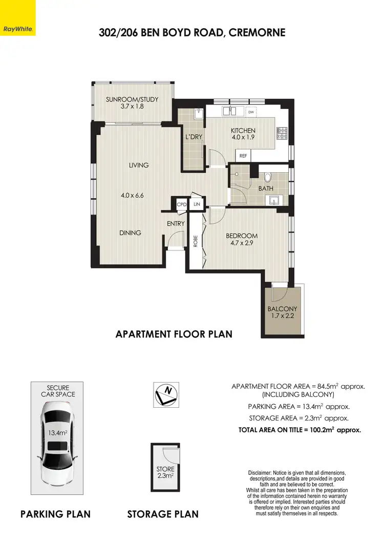 Floorplan of Homely apartment listing, 302/206 Ben Boyd Road, Cremorne NSW 2090