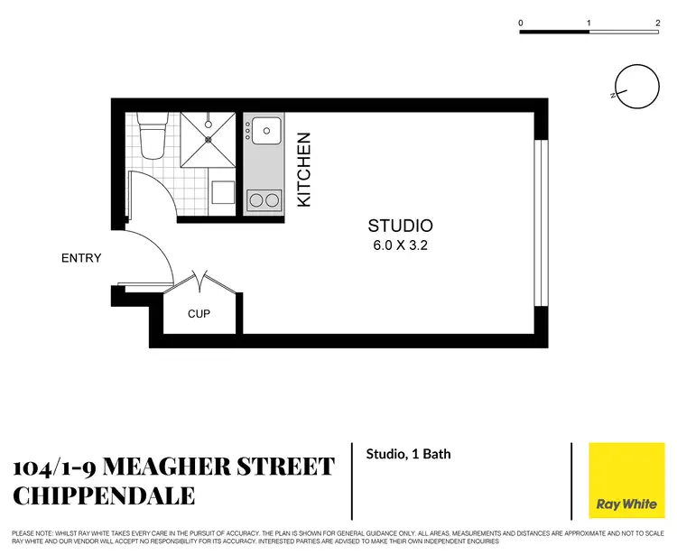 Floorplan of Homely studio listing, 104/1-9 Meagher Street, Chippendale NSW 2008
