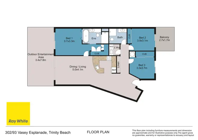 Floorplan of Homely unit listing, 302/93 Vasey Esplanade, Trinity Beach QLD 4879