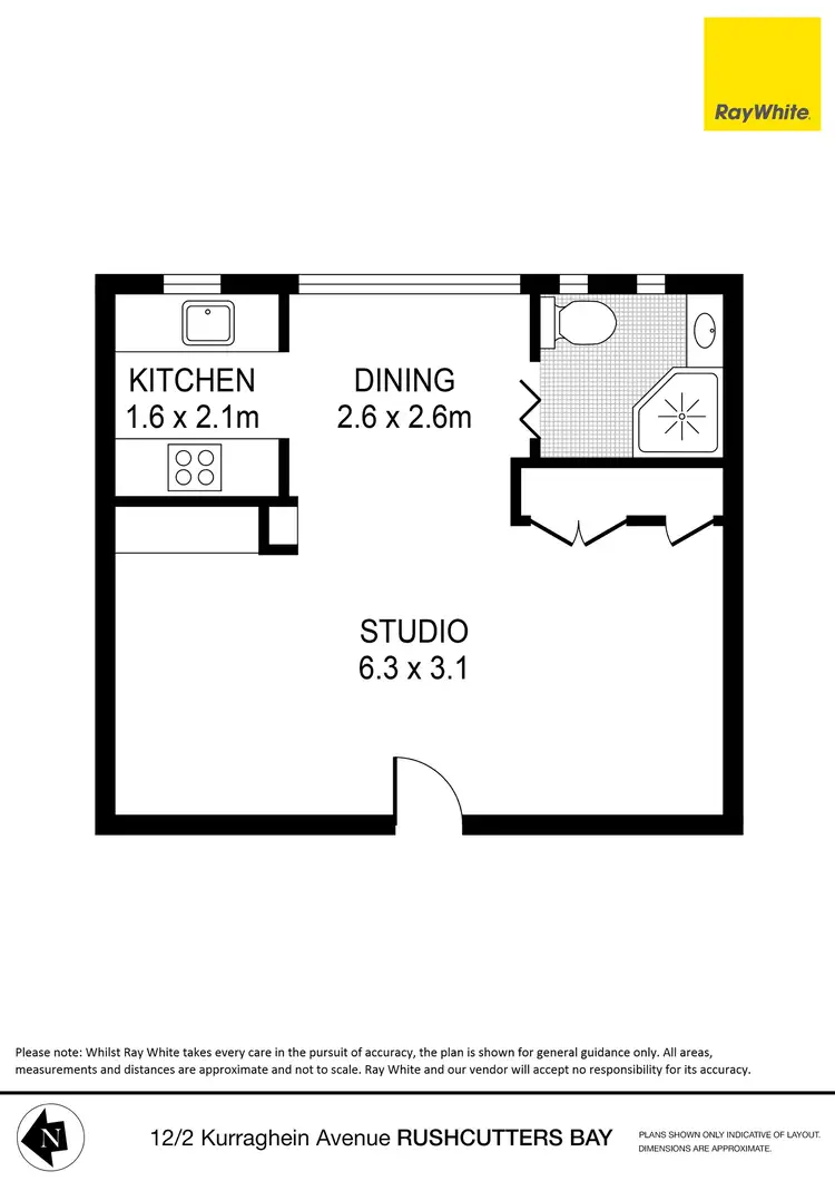 Floorplan of Homely studio listing, 12/2 Kurraghein Avenue, Rushcutters Bay NSW 2011