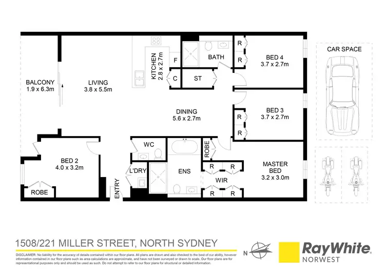 Floorplan of Homely apartment listing, 1508/221 Miller Street, North Sydney NSW 2060