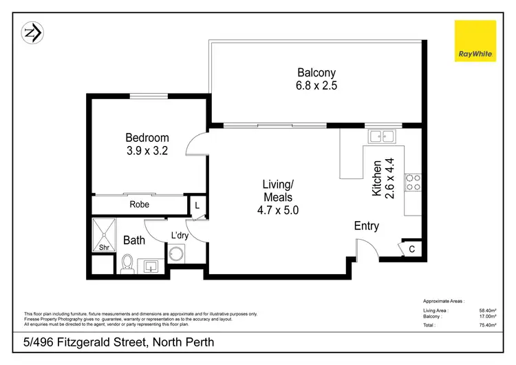 Floorplan of Homely apartment listing, 5/496 Fitzgerald Street, North Perth WA 6006