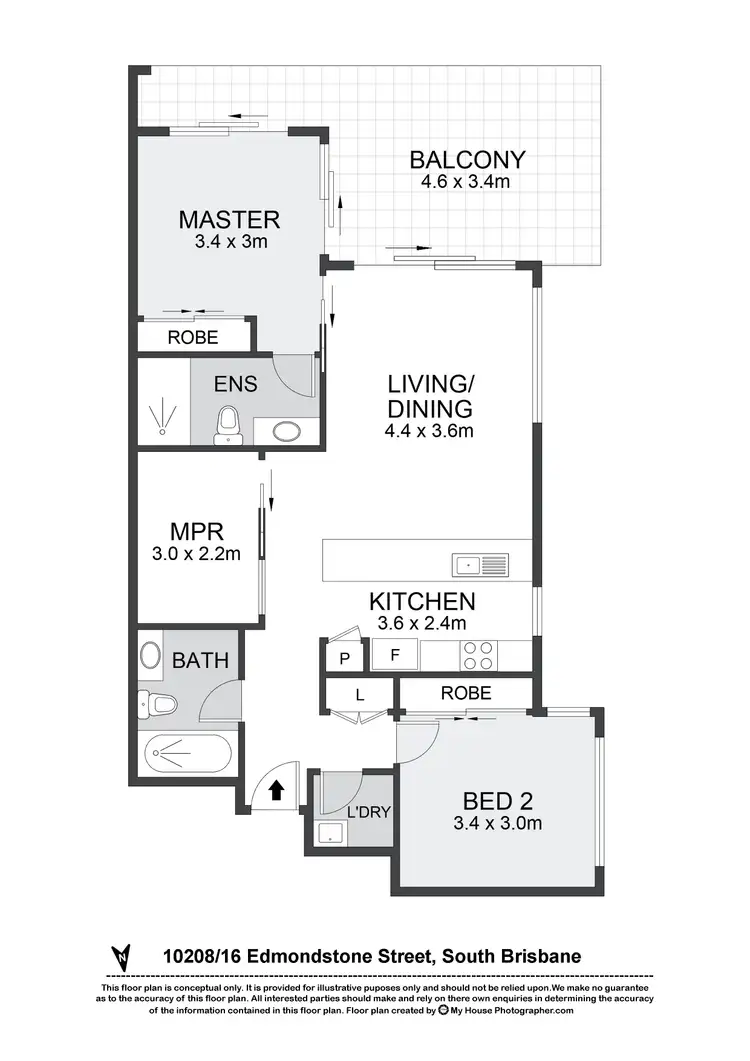 Floorplan of Homely unit listing, 10208/16 Edmondstone Street, South Brisbane QLD 4101