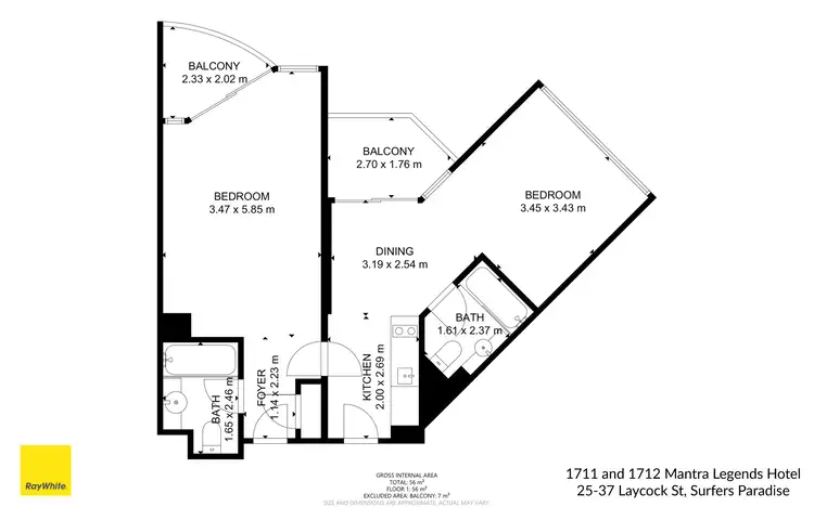 Floorplan of Homely apartment listing, 1711 &1712/25 Laycock Street, Surfers Paradise QLD 4217