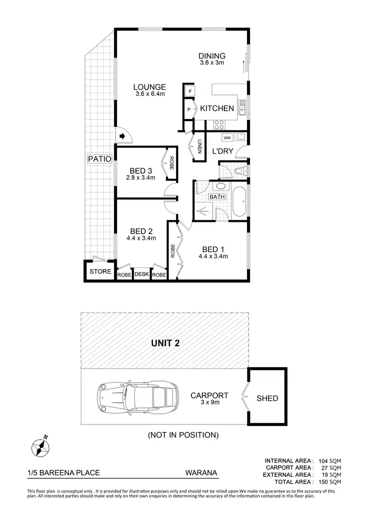Floorplan of Homely semi-detached listing, 1/5 Bareena Place, Warana QLD 4575