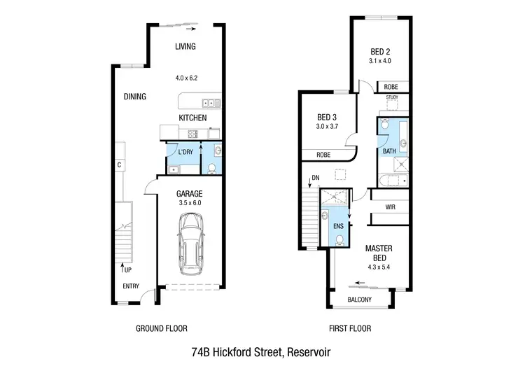Floorplan of Homely townhouse listing, 74B Hickford Street, Reservoir VIC 3073
