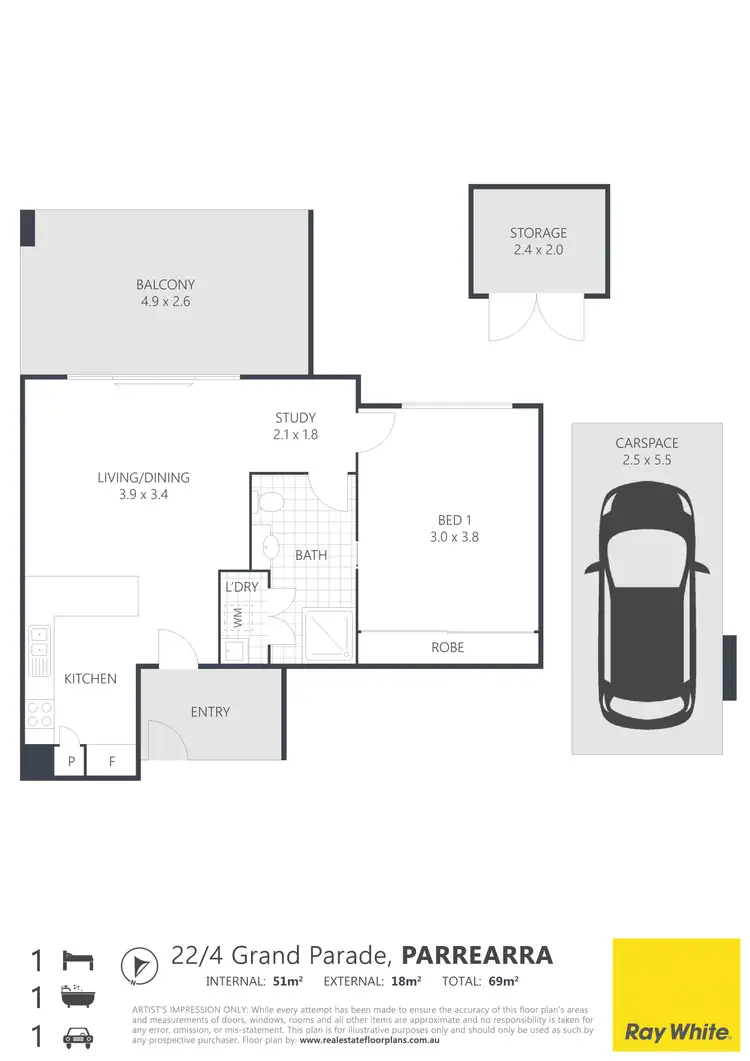 Floorplan of Homely unit listing, 22/4 Grand Parade, Kawana Island QLD 4575