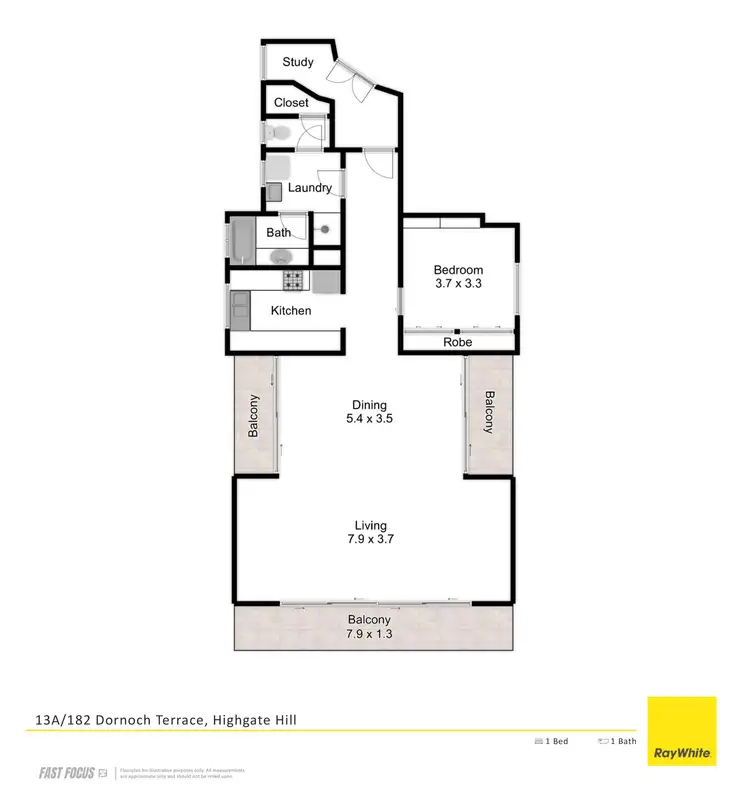 Floorplan of Homely apartment listing, 13A/182 Dornoch Terrace, Highgate Hill QLD 4101