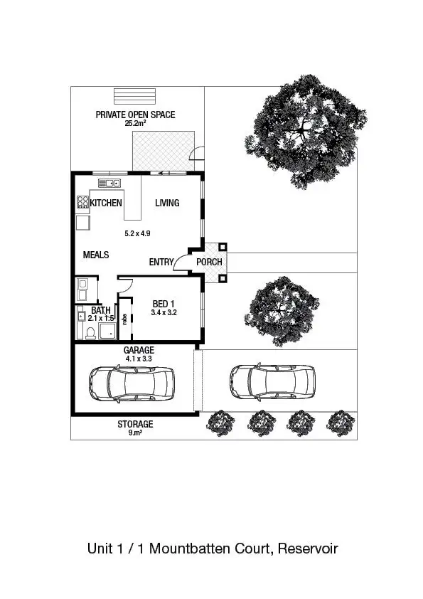 Floorplan of Homely unit listing, 1 Mountbatten Court, Reservoir VIC 3073