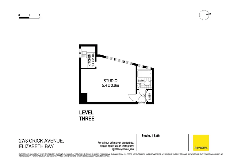 Floorplan of Homely studio listing, 27/3 Crick Avenue, Elizabeth Bay NSW 2011