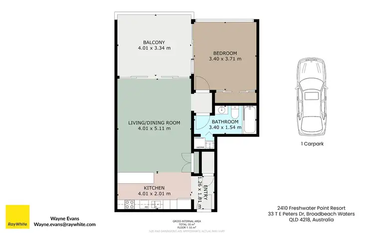 Floorplan of Homely unit listing, 2410/33 T E Peters Drive, Broadbeach Waters QLD 4218