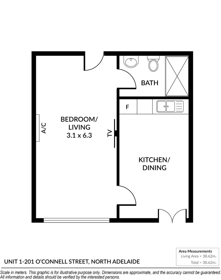 Floorplan of Homely studio listing, 1/201 O'Connell Street, North Adelaide SA 5006