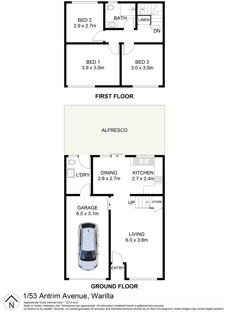 Floorplan of Homely townhouse listing, 1/53 Antrim Avenue, Warilla NSW 2528