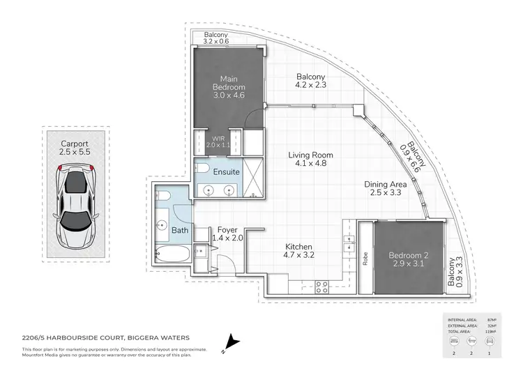 Floorplan of Homely apartment listing, 2206/5 Harbour Side Court, Biggera Waters QLD 4216