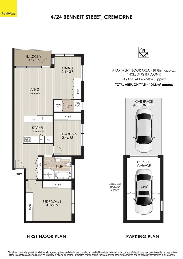 Floorplan of Homely apartment listing, 4/24 Bennett Street, Cremorne NSW 2090