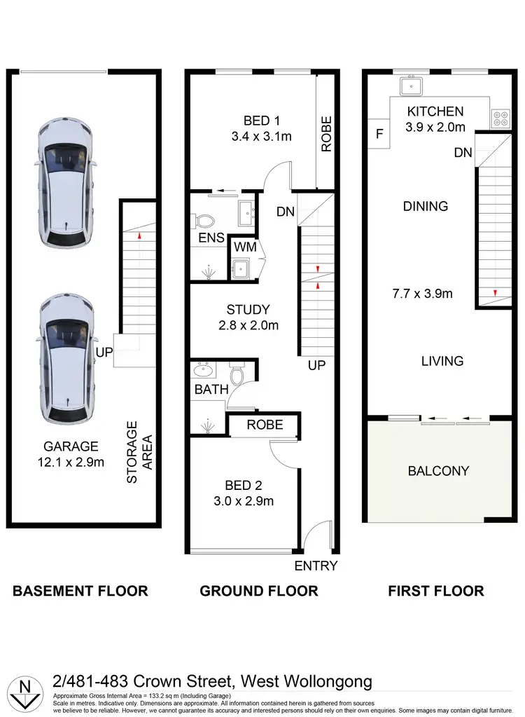 Floorplan of Homely townhouse listing, 2/483 Crown Street, West Wollongong NSW 2500