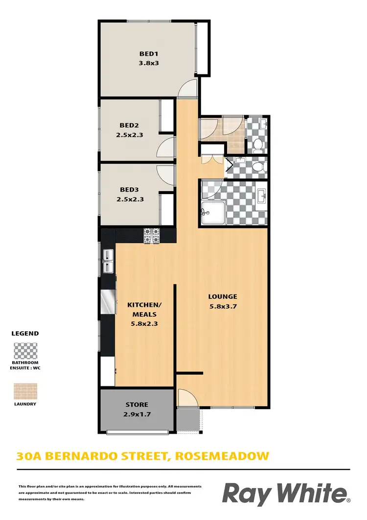 Floorplan of Homely semi-detached listing, 30A Bernardo Street, Rosemeadow NSW 2560