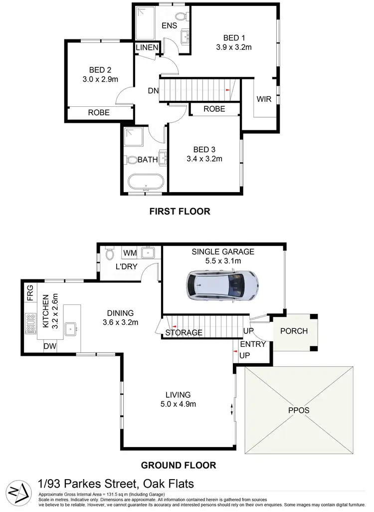 Floorplan of Homely semi-detached listing, 1/93 Parkes Street, Oak Flats NSW 2529