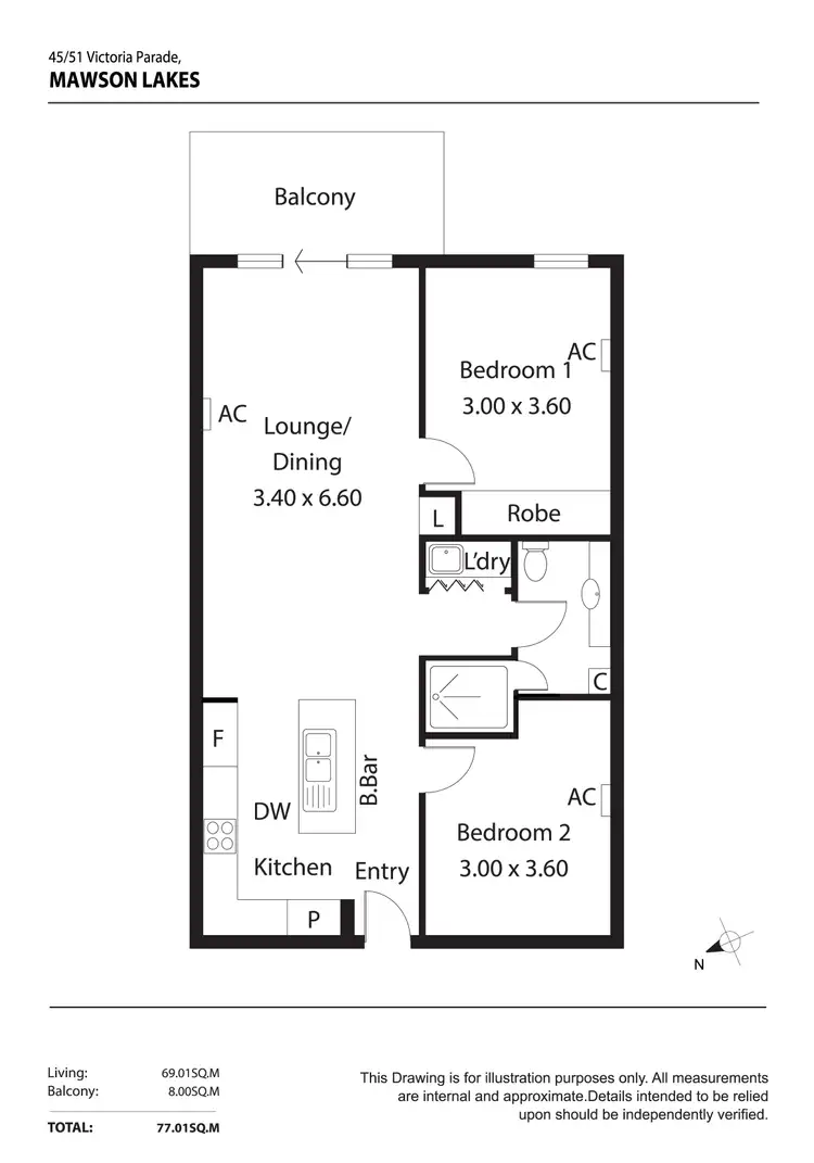 Floorplan of Homely apartment listing, 45/51 Victoria Parade, Mawson Lakes SA 5095