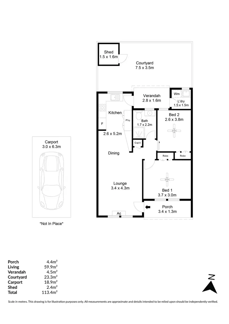 Floorplan of Homely unit listing, 2/1 Moy Avenue, Warradale SA 5046