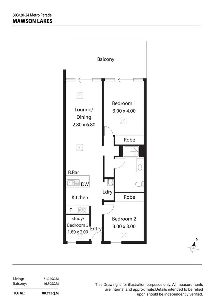 Floorplan of Homely apartment listing, 303/20-24 Metro Parade, Mawson Lakes SA 5095