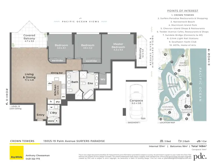 Floorplan of Homely apartment listing, 1301/5-19 Palm Avenue, Surfers Paradise QLD 4217