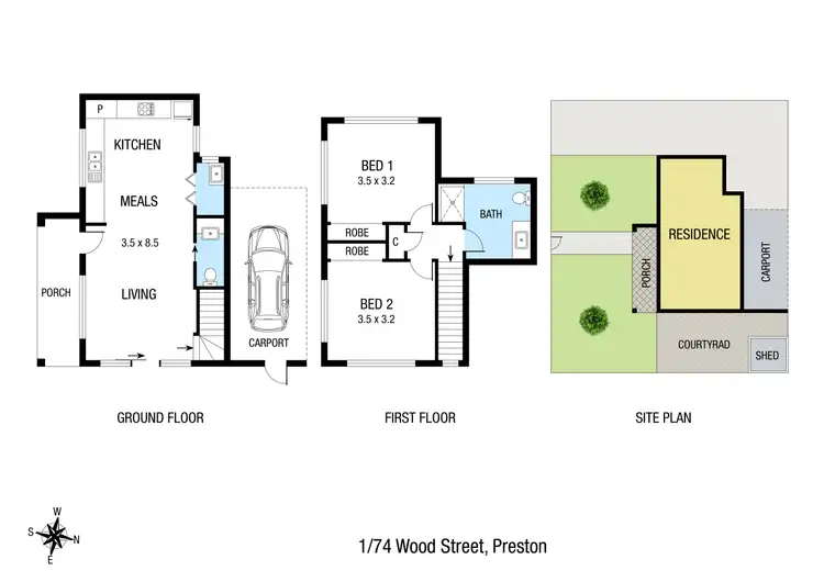 Floorplan of Homely townhouse listing, 1/74 Wood Street, Preston VIC 3072
